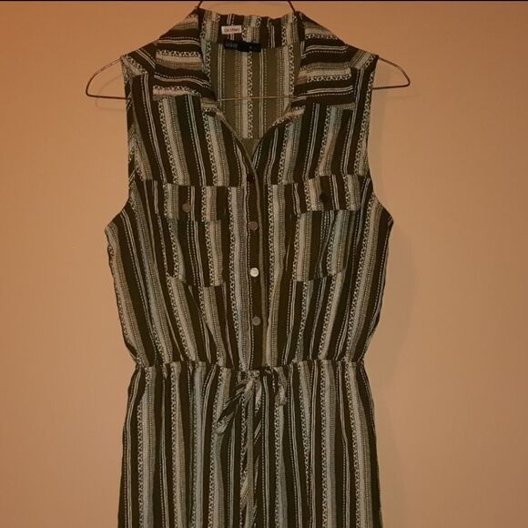 BeBop Green Knee Length Striped Sleeveless Tank Shirt Dress Women's Medi… - Picture 7 of 7